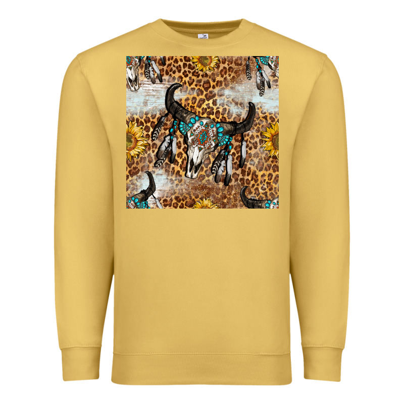 Western Bull Skull And Sunflowers With Leopard Seamless Pattern Premium Sweatshirt by BundleAndBundleShop | Teevron