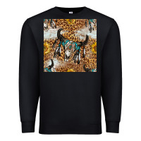 Black Western Bull Skull And Sunflowers With Leopard Seamless Pattern Premium Sweatshirt - BundleAndBundleShop