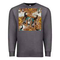 Charcoal Heather Western Bull Skull And Sunflowers With Leopard Seamless Pattern Premium Sweatshirt - BundleAndBundleShop