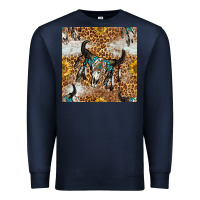 Navy Western Bull Skull And Sunflowers With Leopard Seamless Pattern Premium Sweatshirt - BundleAndBundleShop