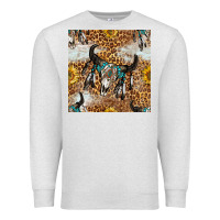 Oatmeal Heather Western Bull Skull And Sunflowers With Leopard Seamless Pattern Premium Sweatshirt - BundleAndBundleShop