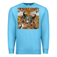 Ocean Blue Western Bull Skull And Sunflowers With Leopard Seamless Pattern Premium Sweatshirt - BundleAndBundleShop