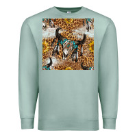 Seafoam Western Bull Skull And Sunflowers With Leopard Seamless Pattern Premium Sweatshirt - BundleAndBundleShop