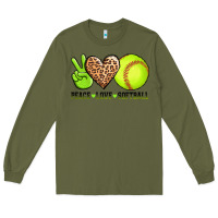Army Green peace love softball Long Sleeve Tee - AdoDesignShop