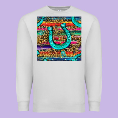 Western Horseshoe And Arrow With Leopard And Serape Seamless Pattern Premium Sweatshirt Designed By Bundleandbundleshop