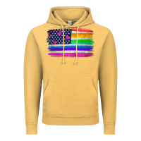 Vintage Mustard american flag and lgbt flag  background Vintage Hoodie - HRA Design Shop