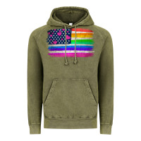 Vintage Olive american flag and lgbt flag  background Vintage Hoodie - HRA Design Shop