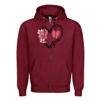 Burgundy mimi flower heart Zipper Hoodie - MaliasSmallBusiness