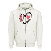 Oatmeal Heather mimi flower heart Zipper Hoodie - MaliasSmallBusiness