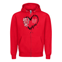 Red mimi flower heart Zipper Hoodie - MaliasSmallBusiness
