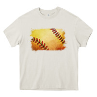 Cream softball brushstroke Heavy Core Tee - RanaPortraitStore