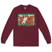 Burgundy leopard serape cowhide  leather background Long Sleeve Tee - AdoDesignShop