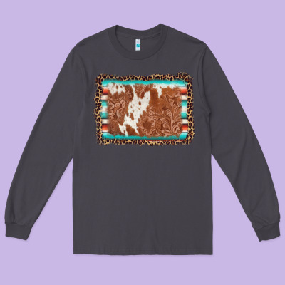 Leopard Serape Cowhide  Leather Background Long Sleeve Tee Designed By Adodesignshop