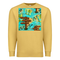 Antique Gold Wooden Signboard And Gamping Map Seamless Pattern Premium Sweatshirt - BundleAndBundleShop