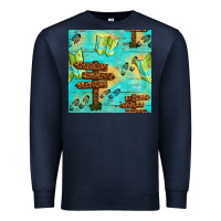 Navy Wooden Signboard And Gamping Map Seamless Pattern Premium Sweatshirt - BundleAndBundleShop