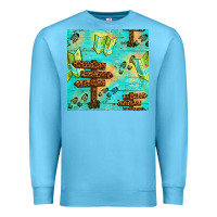 Ocean Blue Wooden Signboard And Gamping Map Seamless Pattern Premium Sweatshirt - BundleAndBundleShop