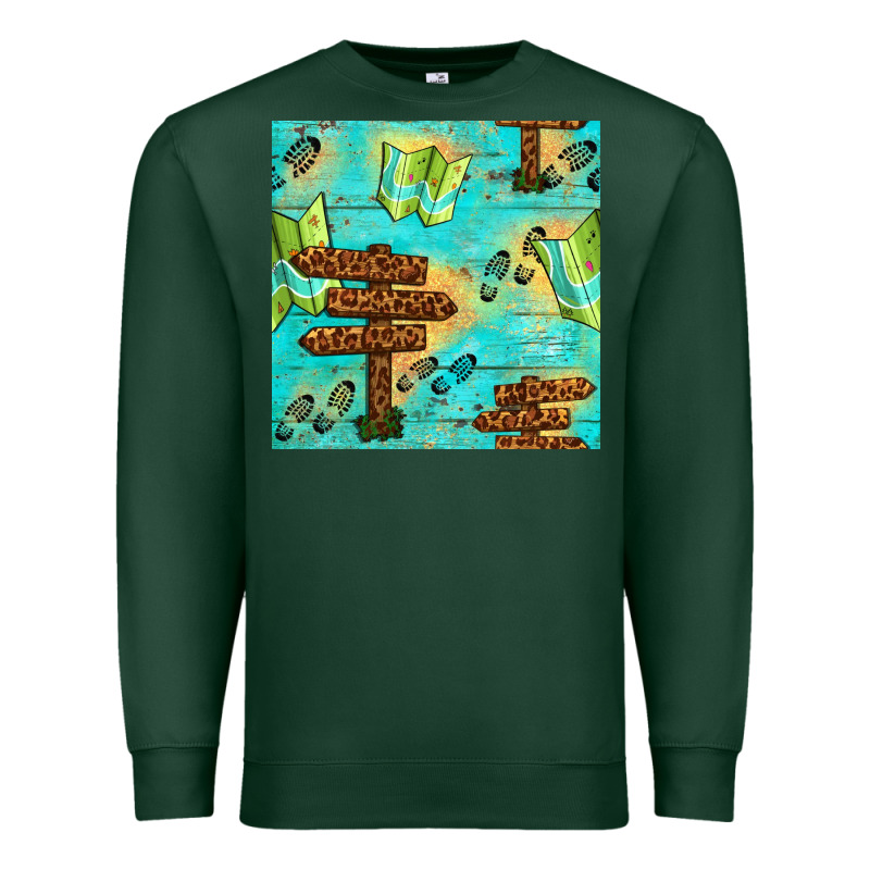 Wooden Signboard And Gamping Map Seamless Pattern Premium Sweatshirt by BundleAndBundleShop | Teevron