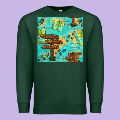 Wooden Signboard And Gamping Map Seamless Pattern Premium Sweatshirt Designed By Bundleandbundleshop