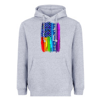 Heather Grey Pride LGBTQ+ American Flag Heavyweight Hoodie - BundleAndBundleShop