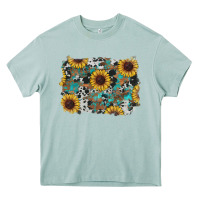 Arona western sunflowers turquoise cowhide background Heavy Core Tee - RanaPortraitStore