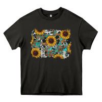 Asphalt western sunflowers turquoise cowhide background Heavy Core Tee - RanaPortraitStore