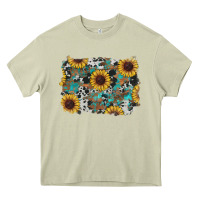 Mossy western sunflowers turquoise cowhide background Heavy Core Tee - RanaPortraitStore
