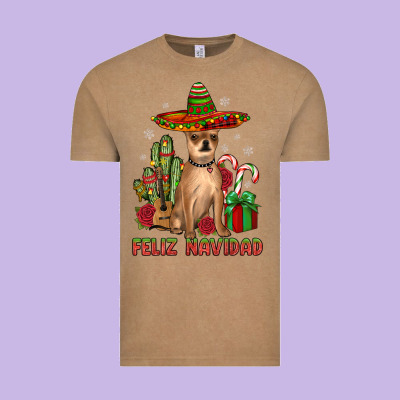 Chihuahua Feliz Navidad Vintage Tee Designed By Jahusdesignshop