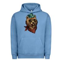 Pigment Pebble Blue Bear cowboy bandana glasses Urban Hoodie - HowdyJamesFarm