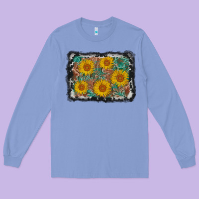 Leather Sunflower Background Long Sleeve Tee Designed By Adodesignshop