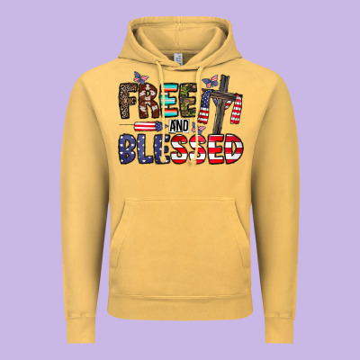 Free And Blessed Vintage Hoodie Designed By Cowhidedigitalart