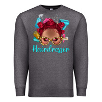 Charcoal Heather Afro Bantu Knots Red Hairdresser With Leopard Glasses Bbs Premium Sweatshirt - BundleAndBundleShop