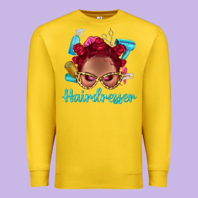 Afro Bantu Knots Red Hairdresser With Leopard Glasses Bbs Premium Sweatshirt Designed By Bundleandbundleshop