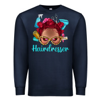Navy Afro Bantu Knots Red Hairdresser With Leopard Glasses Bbs Premium Sweatshirt - BundleAndBundleShop
