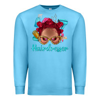 Ocean Blue Afro Bantu Knots Red Hairdresser With Leopard Glasses Bbs Premium Sweatshirt - BundleAndBundleShop