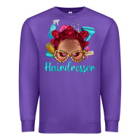 Purple Afro Bantu Knots Red Hairdresser With Leopard Glasses Bbs Premium Sweatshirt - BundleAndBundleShop