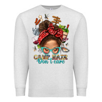 Oatmeal Heather Camp Hair Dont Care Messy Bun Bbs Premium Sweatshirt - BundleAndBundleShop