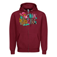 Burgundy cow girl western boots Zipper Hoodie - MaliasSmallBusiness