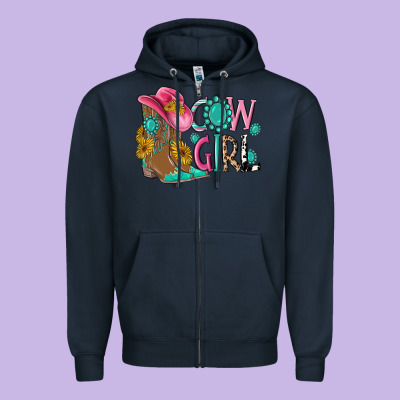 Cow Girl Western Boots Zipper Hoodie Designed By Maliassmallbusiness
