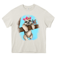 Cream baby sloth Heavy Core Tee - RanaPortraitStore