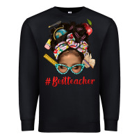 Black Afro Messy Bun Best Teacher With Leopard Glasses Bbs Premium Sweatshirt - BundleAndBundleShop