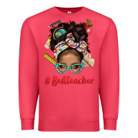 Cardinal Afro Messy Bun Best Teacher With Leopard Glasses Bbs Premium Sweatshirt - BundleAndBundleShop