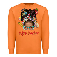 Carrot Afro Messy Bun Best Teacher With Leopard Glasses Bbs Premium Sweatshirt - BundleAndBundleShop