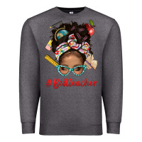Charcoal Heather Afro Messy Bun Best Teacher With Leopard Glasses Bbs Premium Sweatshirt - BundleAndBundleShop