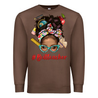 Chestnut Afro Messy Bun Best Teacher With Leopard Glasses Bbs Premium Sweatshirt - BundleAndBundleShop