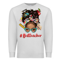 Dove Grey Afro Messy Bun Best Teacher With Leopard Glasses Bbs Premium Sweatshirt - BundleAndBundleShop