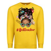 Lemon Afro Messy Bun Best Teacher With Leopard Glasses Bbs Premium Sweatshirt - BundleAndBundleShop