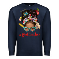 Navy Afro Messy Bun Best Teacher With Leopard Glasses Bbs Premium Sweatshirt - BundleAndBundleShop