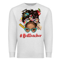 Oatmeal Heather Afro Messy Bun Best Teacher With Leopard Glasses Bbs Premium Sweatshirt - BundleAndBundleShop