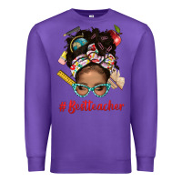 Purple Afro Messy Bun Best Teacher With Leopard Glasses Bbs Premium Sweatshirt - BundleAndBundleShop