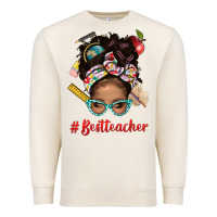 Sandshell Afro Messy Bun Best Teacher With Leopard Glasses Bbs Premium Sweatshirt - BundleAndBundleShop